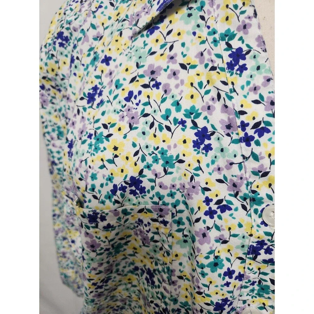 Croft Barrow Womens Top Blouse 3X Purple Floral Button Front 3/4 Sleeve